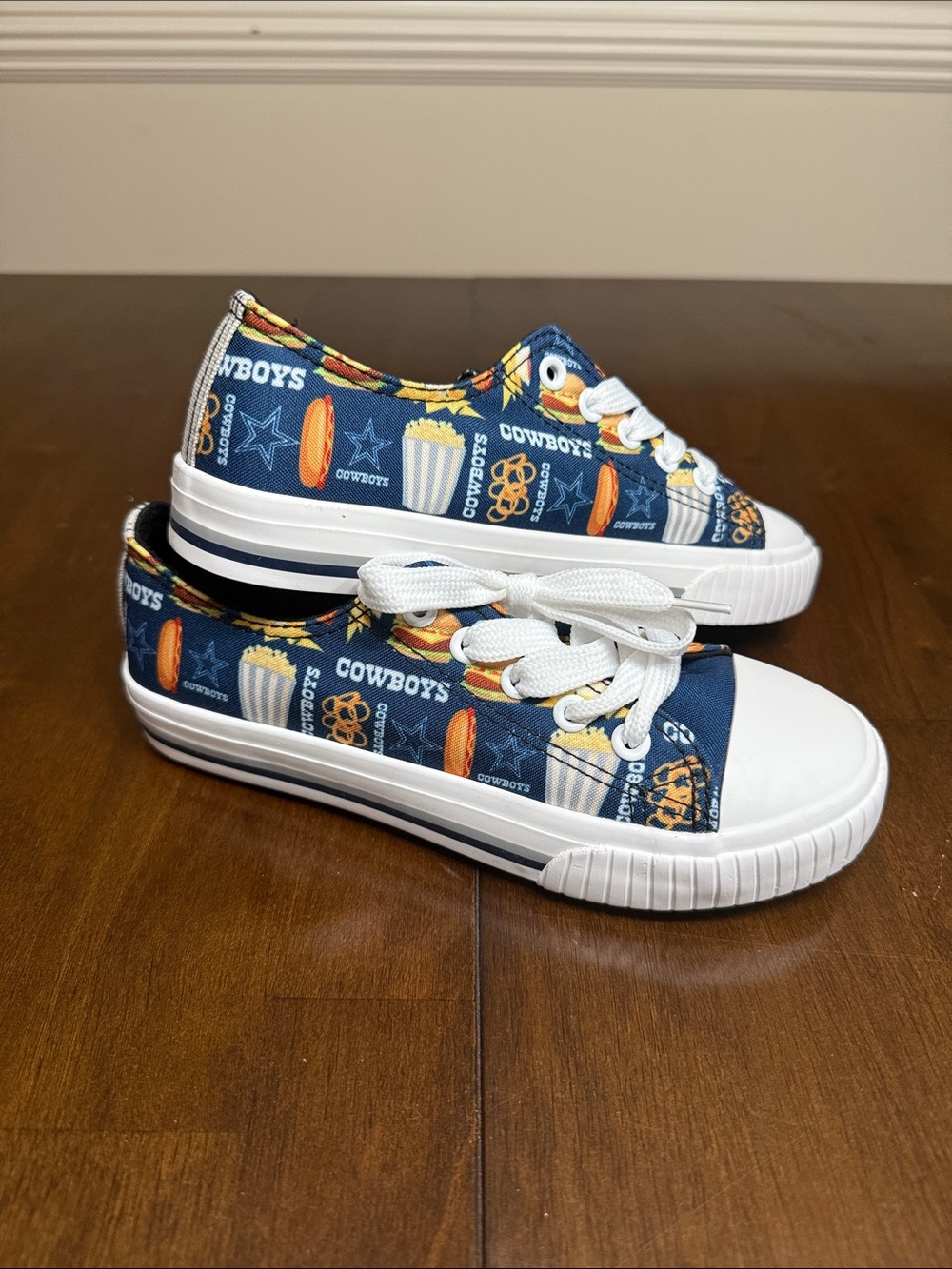 Kids Navy Blue Cowboys Print Low-Top Sneakers with White Trim